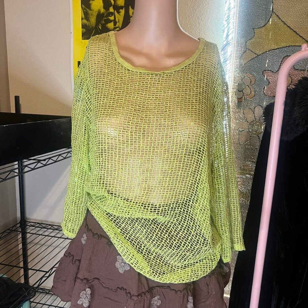 Y2K Green Sheer Sequin Mesh Top